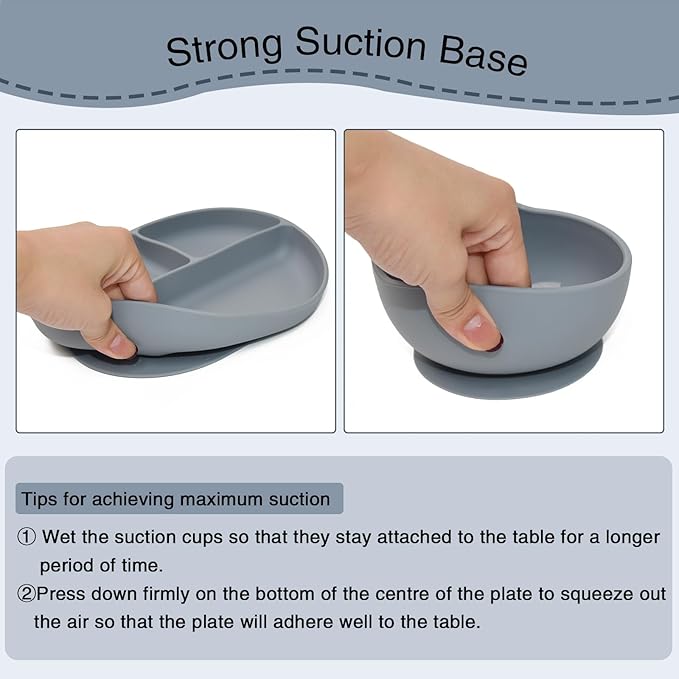 Silicone Baby Feeding Set - 10PCS Suction Baby Bowl and Divided Toddler Plates Adjustable Bib Cup Spoons Forks -Baby Led Weaning Supplies, Baby Utensils Eating Essential Set for 6+ Months