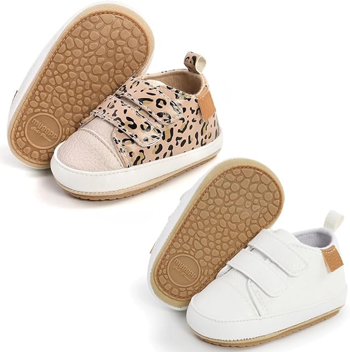 2Pairs Baby Shoes,Boys Girls Non-Slip Rubber Sole Sneakers,Unisex Infant Soft Lightweight First Walking Crib Shoes