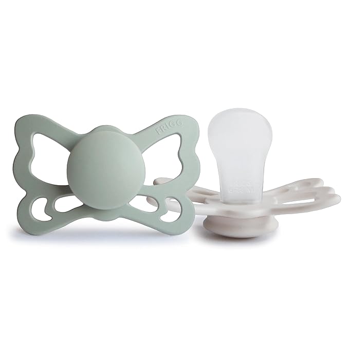 FRIGG Butterfly Anatomical SilkySoft Silicone Baby Pacifier | Made in Denmark | BPA-Free (Sage/Silver Gray, 6-18 Months)