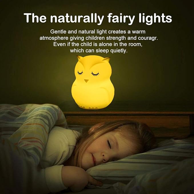 Large Owl Night Lights for Kids LED Nursery Lamp Children's Room Moon Bedside Lamp, Changeable Brightness & Color Child Table Night-Light, Lighting for Travel and Camping Child Gift - Large