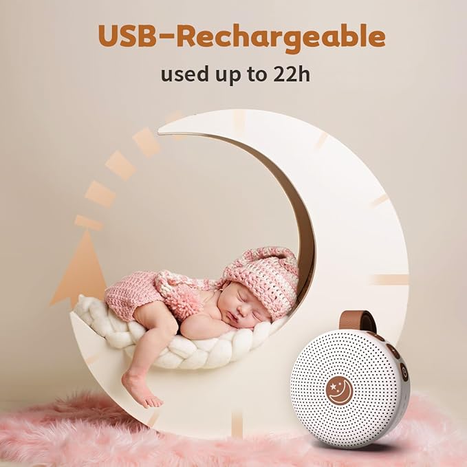 Mini Shushing Sound Machine Baby Portable White Noise Machine Brown Noise Machine with 30 Soothing Sounds for Kids Adults Auto-Off Timer 32 Volume Levels Battery Sleep Machine for Home Office Privacy