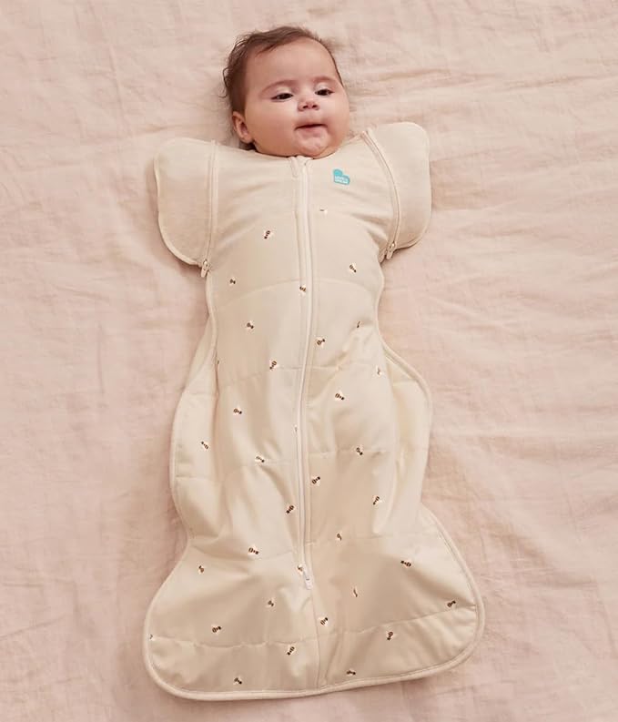 Love to Dream Swaddle UP, Transition Bag Warm 2.5 TOG, Patented Zip-Off Wings, Gently Help Baby Safely Transition from Being Swaddled to Arms Free Oatmeal Bees, Large 19-24 lbs.