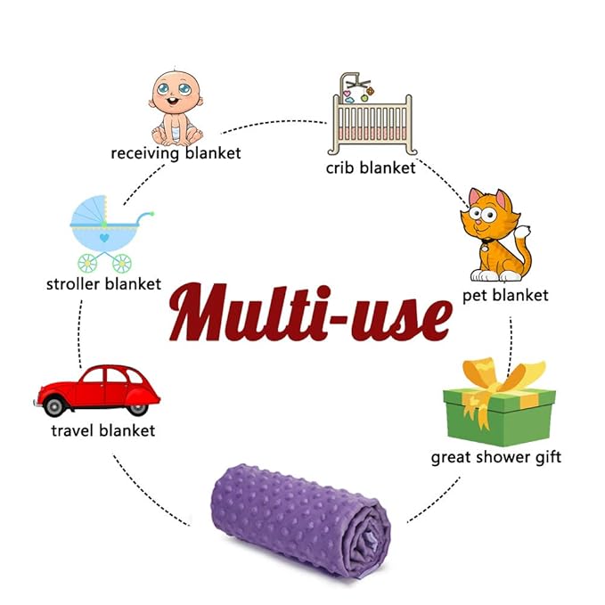 Pro Goleem Baby Soft Minky Dot Blanket with Silky Satin Backing Baby Gifts for Boys and Girls (Purple, 30’’ x 40’’)