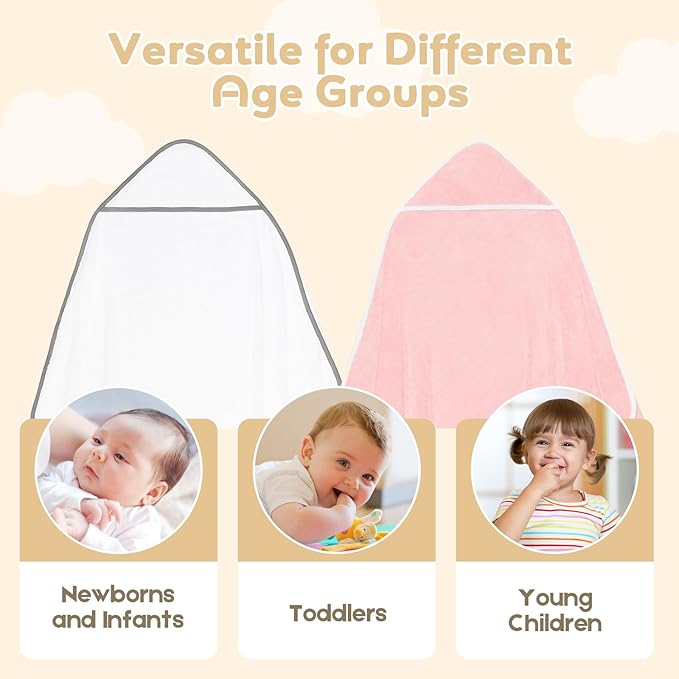 Hooded Towel for Newborn, 2 Pack Soft Coral Fleece Baby Towels, Ultra Absorbent Bath Cloths Bulk for Infants, Toddlers, Newborn Essential- 30 x 30 inch - Pink & White