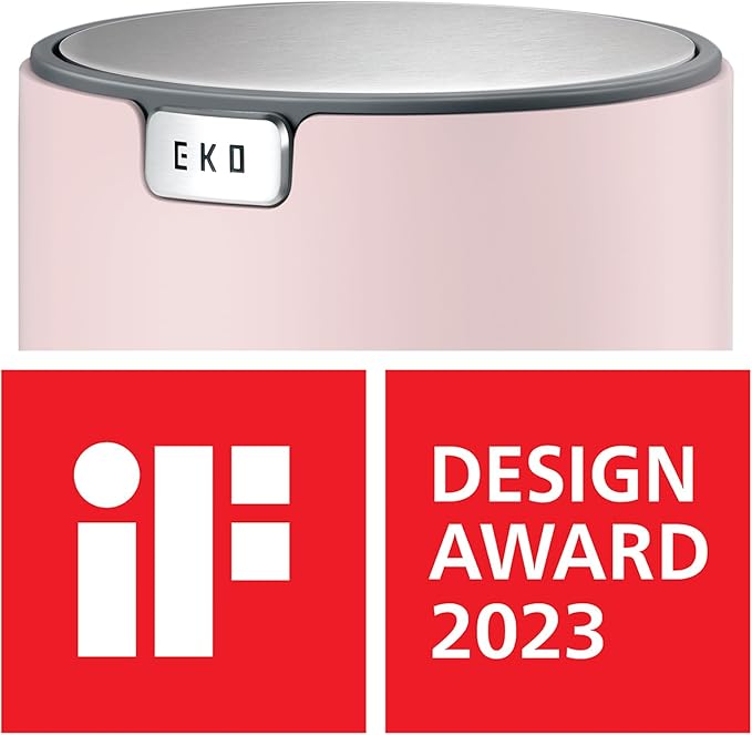 EKO Mini Desk Trash Can with Swing-Top Lid 0.4 Gallon Small Table Round Wastebasket for Office, Home, Car (Pink)