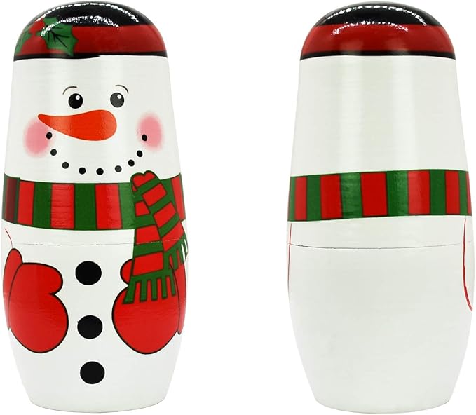 5 Piece Nesting Dolls Wooden Russian Matryoshka Doll Cute Handmade Santa Snowman Stacking Doll Kids Toy for Christmas and Birthday