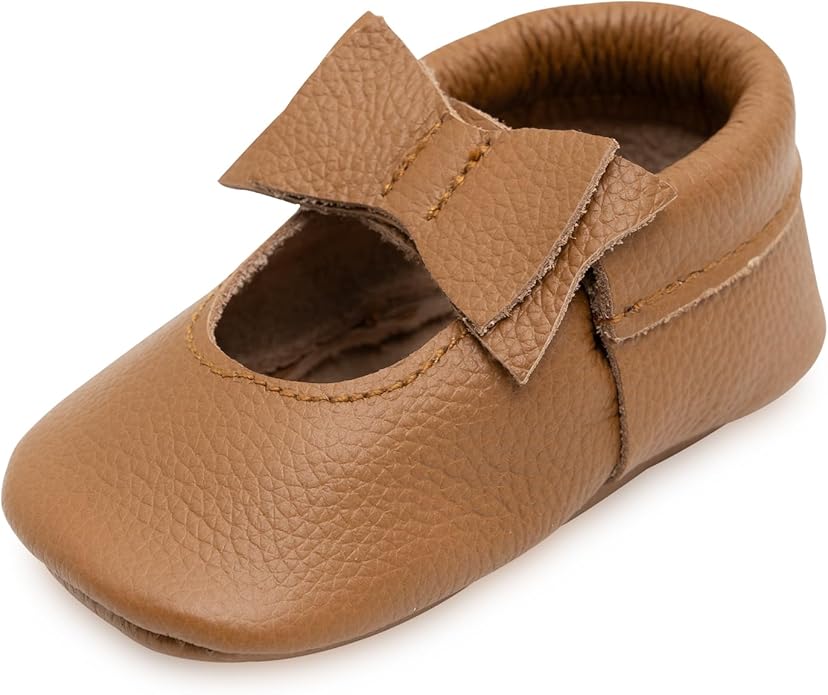 BirdRock Baby Bow and Knot Moccasins - Genuine Leather Baby Girl Shoes