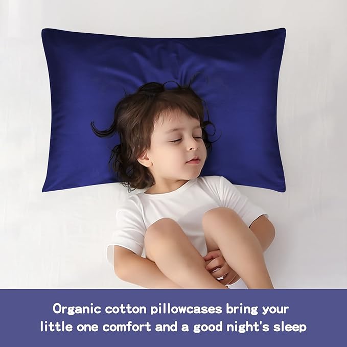 Organic Cotton Toddler Pillowcase 2 Pack, 14 x 20 Travel Pillow Case Cover for Babies, Kids, Boys and Girls, Soft and Breathable Small Pillow Cases with Envelope Closure, Navy Blue
