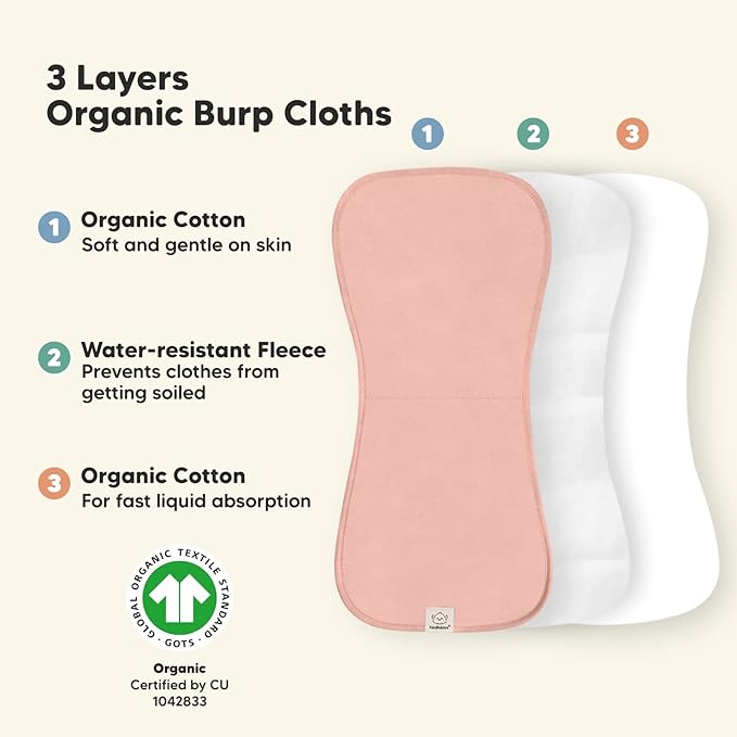Organic Burp Cloths Baby Boy & Girl - 5-Pack Super Absorbent Cotton Burping Cloths for Babies, Soft & Plush Newborn Spit Up Rags, Infant Towels for Milk Spit Up, Unisex, Large 21" x 10" (Mauve)