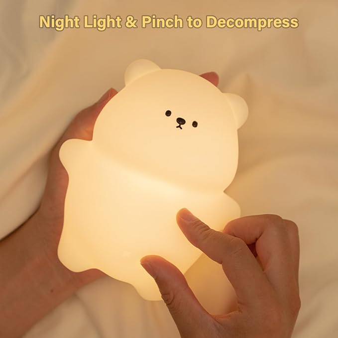 Cute Lying Bear Night Light, LED Magic Colors Squishy Night Lamp, Dimmable Nursery Nightlight for Kids, Rechargeable Touch Lamp, Dorm Decor, Kids Funny Gifts (Lying Bear)
