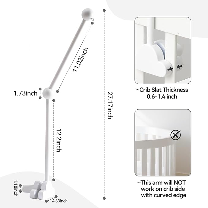 OESSUF Baby Crib Mobile Arm, 27 Inch Wood Hanger, White Cloud Design, Nursery Mobile Holder for Cot Bed (White)
