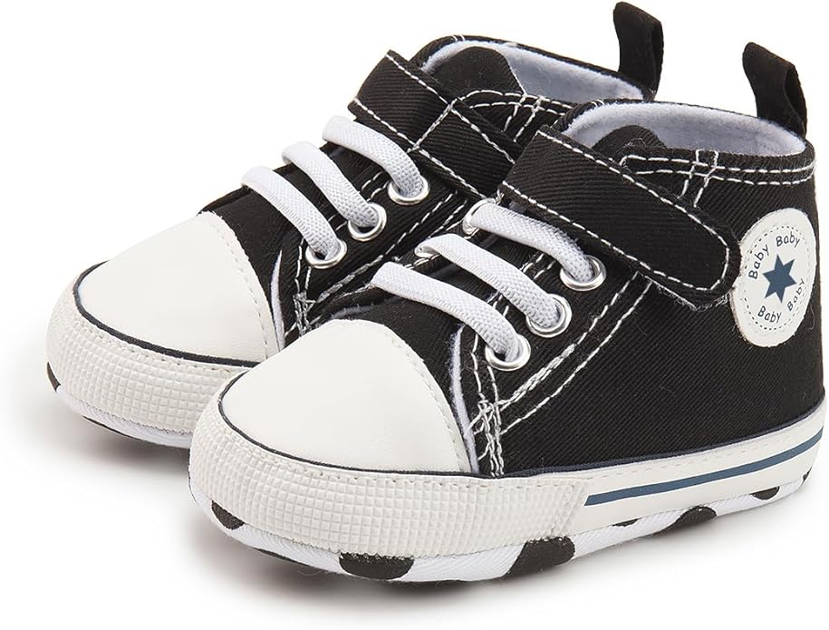 Meckior Baby Girls Boys Canvas Sneakers Soft Sole High-Top Ankle Infant First Walkers Crib Shoes