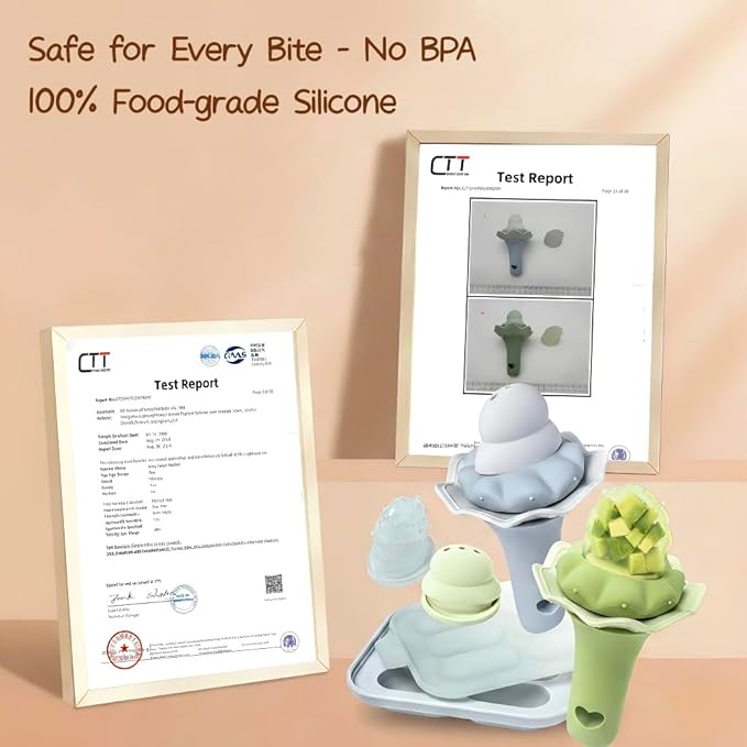 Moonkie Baby Fruit Feeder with Freezer Tray, BPA Free Silicone Food Feeder for Infant Self Feeding, Breastmilk Popsicle Molds, Mesh Feeder with Two Pouches, Baby Shower Gifts 4 Months+, 1 Pack