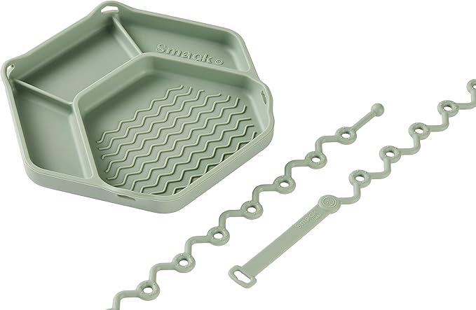 Smack Fun - The Original All-in-one Suction Plates + Safety Toy Straps - Silicone Suction Plates for Toddlers + Baby - First Foods + Self-Feeding. Comes with 2 Straps (Cambridge Blue)