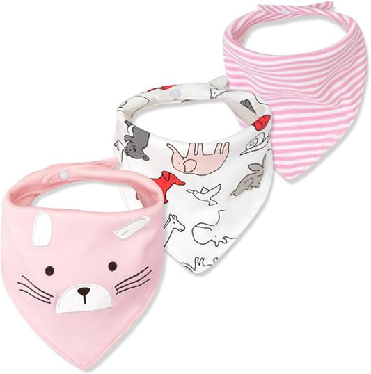 Baby Dribble Bib, Toddler Bandana Bib 3 Packs Super Absorbent Cotton Feeding Bibs