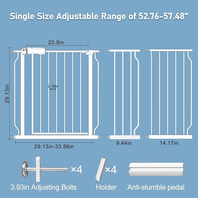 ALLAIBB Extra Wide Pressure Mount Baby Gate Auto Close White Metal Child Dog Pet Safety Gates with Walk Through for Stairs,Doorways,Kitchen and Living Room(52.76-57.48"/134-146cm)