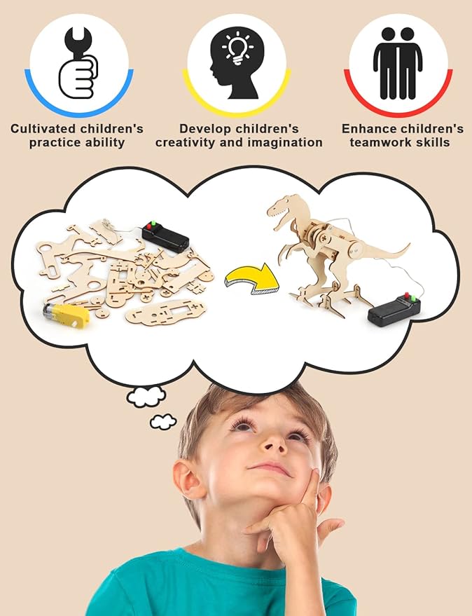 Poraxy 4 Pack Dinosaur Toys for Kids 8-12, STEM Kits, Toys for Ages 8-13, Wooden 3D Puzzle, Educational Science Building Projects Crafts, Birthday Gifts for Boys Girls 7 8 9 10 11 12 13 Years Old