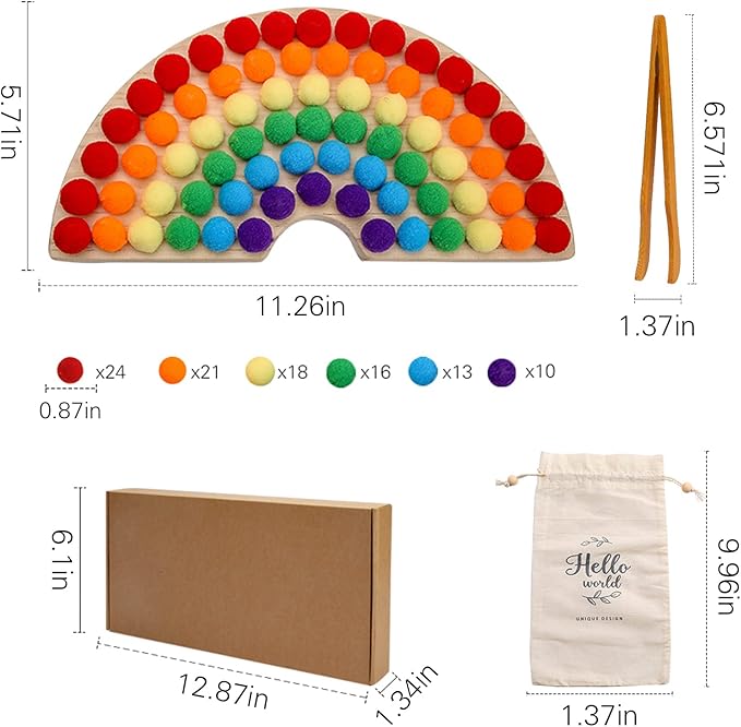ibwaae Wooden Peg Board Beads Game Color Sorting Toys Counting Matching Game Bead Counting Fine Motor Skill Montessori Toys for Toddlers (Rainbow)