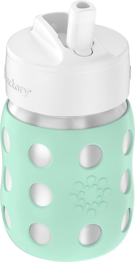 Lifefactory 8-Ounce Stainless-Steel Vacuum-Insulated Wide-Neck Baby Bottle with Straw Cap, Mint, LS2241WMI4