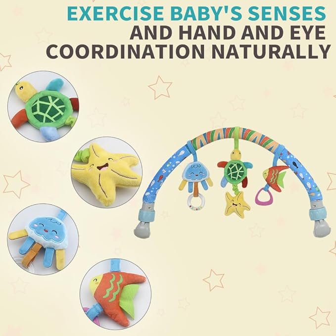 Caterbee Baby Baby Bouncer Toy bar, Clip on Crib & Pram Activity Bar Toy Travel Arch Bassinet Toys for Toddlers (Star)