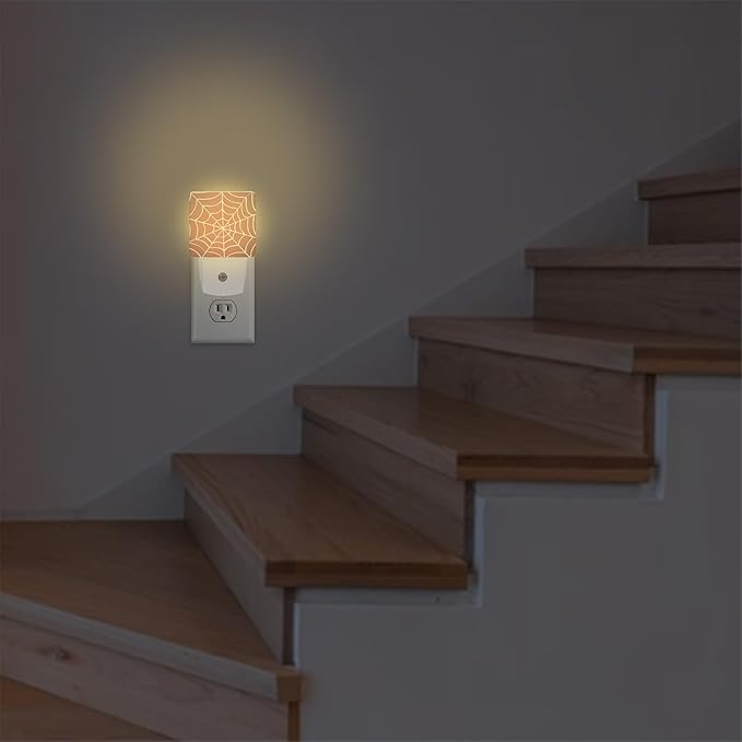 Spider Web Red Plug in Night Light with Auto Dusk to Dawn Sensor,Warm Night Lights for Boys Girls Bedroom Bathroom Hallway Kids Room Gifts