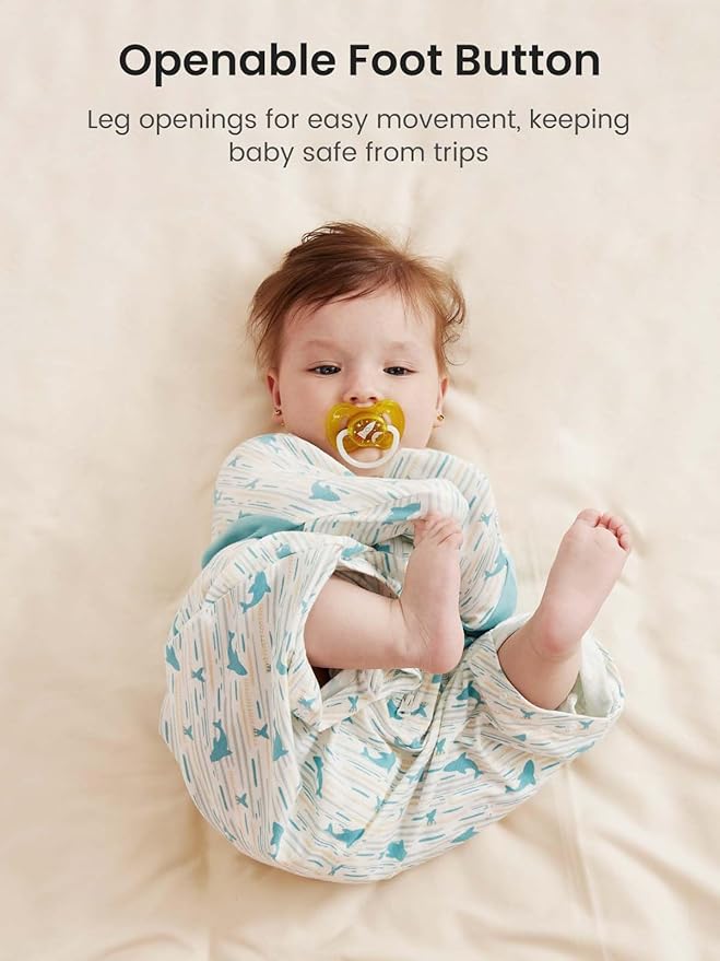 GROWNSY Transitional Swaddle Sleep Sack 3-6 Months, Starfish Design Baby Swaddle Sack, Dual-Zipper for Easy Diaper Changes, Proper Hip Development & Openable Foot Button, 12-20lbs, Whales and The Sea