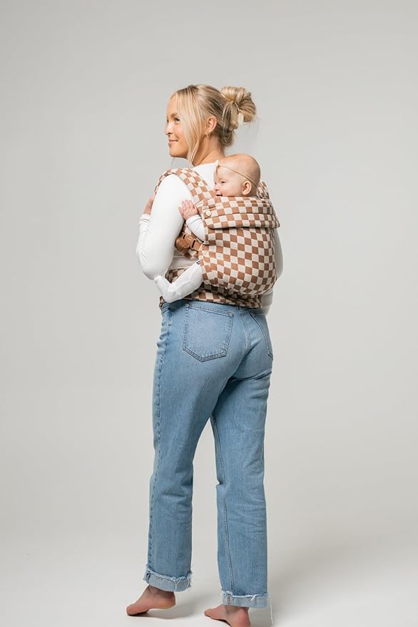 Mabē Monarch Ergonomic Baby Carrier – Premium Cotton Soft Structured Newborn to Toddler Carrier with Hip-Healthy Design, 3 Carry Positions (7-35lbs), Lightweight & Breathable, (Mocha Check)