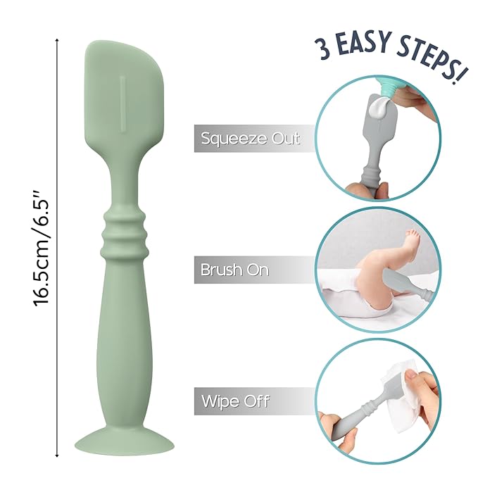 3 Packs Silicone Diaper Cream Applicator with Suction Base, Diaper Cream Spatula Applicator for Babies, Soft Silicone Diaper Cream Brush (Sage/Ether/Natural)