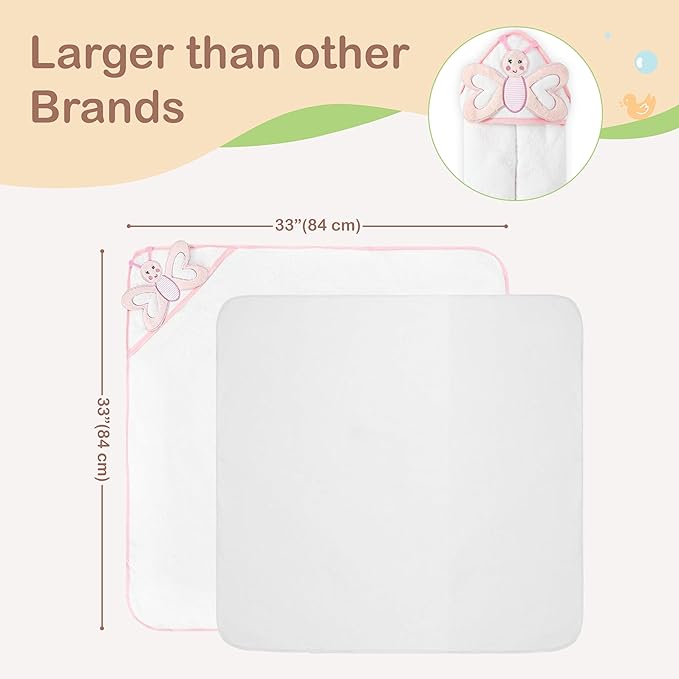 Mother's Choice Baby Hooded Towel - Large Size Cotton, Ultra-Soft & Absorbent Bath Towel for Newborns, Infants, Toddlers, Boys & Girls with Animal Hood (Butterfly)