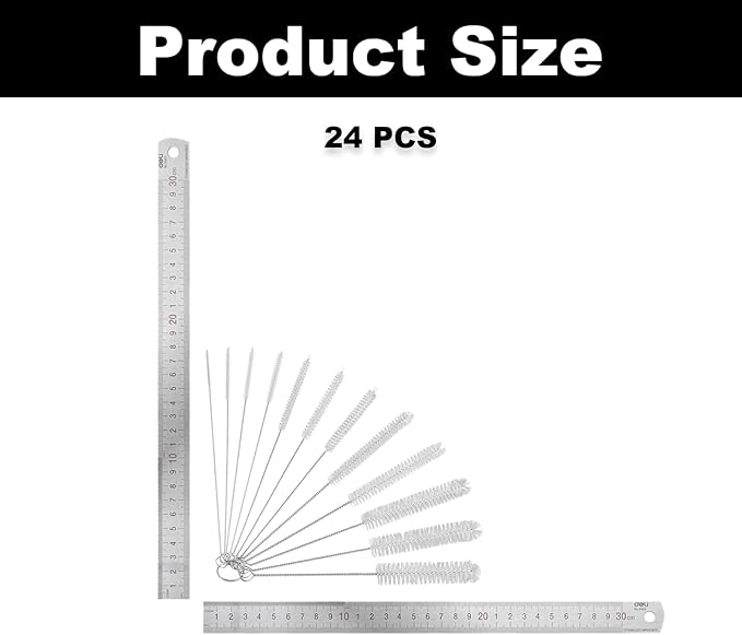 24PCS Long Straw Cleaner Brushes, 12 Sizes Nylon Pipe Tube Cleaner, Tube Cleaning Brush Set for Small Spaces, Sippy Cups, Water Bottle, Metal and Plastic Drinking Straw Cleaning