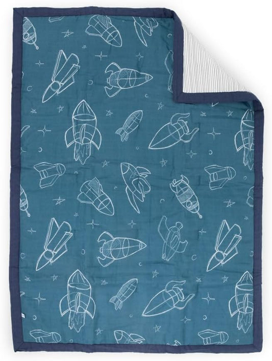 Little Unicorn Lofty Comforter Blanket | Super Soft & Breathable Muslin Fabric| Great for Play & Bedtime Blanket (Blast Off)