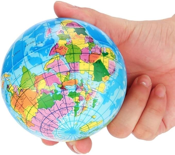 Blue Squishy Squeeze World Map Globe Palm Ball Slow Rising Stress Relief Ball for Birthday Xmas Gifts Xmas Stocking Fillers Party Bag Gifts, Squeeze Toys, Decorations (7.6CM)