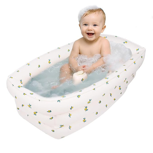 Inflatable Baby Bathtub with Built-in Air Pump, Portable Bathtub for Babies 1-5 Years Old, Small Ball Pool, Foldable Bath Tub for Travel, 30.7 x 14.6 Inch (Orange)