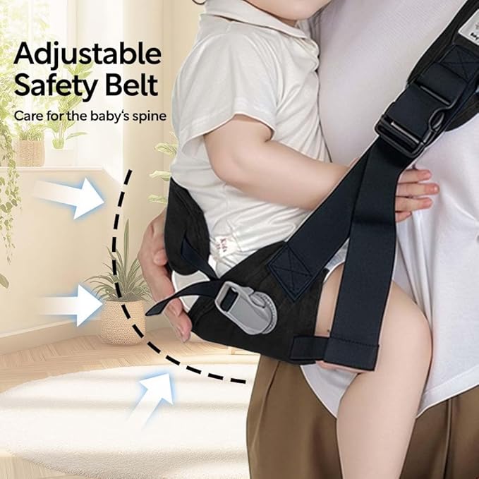 Baby Sling Carrier with Hip Seat - Breathable & Adjustable, Anti-Slip Design for Infants 0-36 Months, ASTM Certified, Ergonomic Hands-Free Carrier Carrying 8-35lbs (Black)
