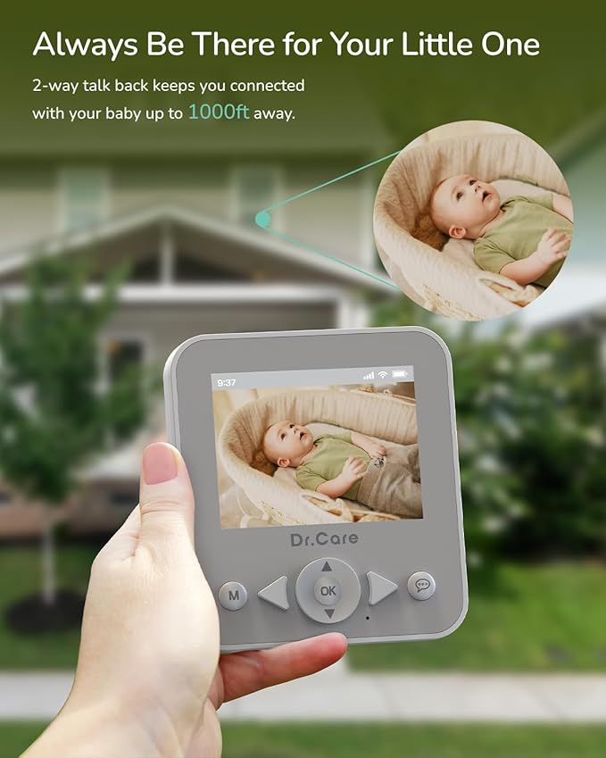 Dr.Care NeoView Video Baby Monitor with 2 Cameras, 2.8” Screen, 2-Way Audio, Video Loop Recording, Night Vision, Real-Time/VOX Monitoring, Temperature Sensor, Lullabies, Belt Clip Design
