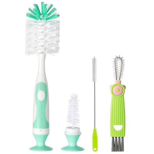 4-in-1 Baby Bottle Brush Set, Bottle Brush Cleaner, Bottle Cleaner Brush Set, Including Nylon Bottle Brush, Bottle Cap Brush, Straw Brush, Nipple Brush, BPA-Free (Green)