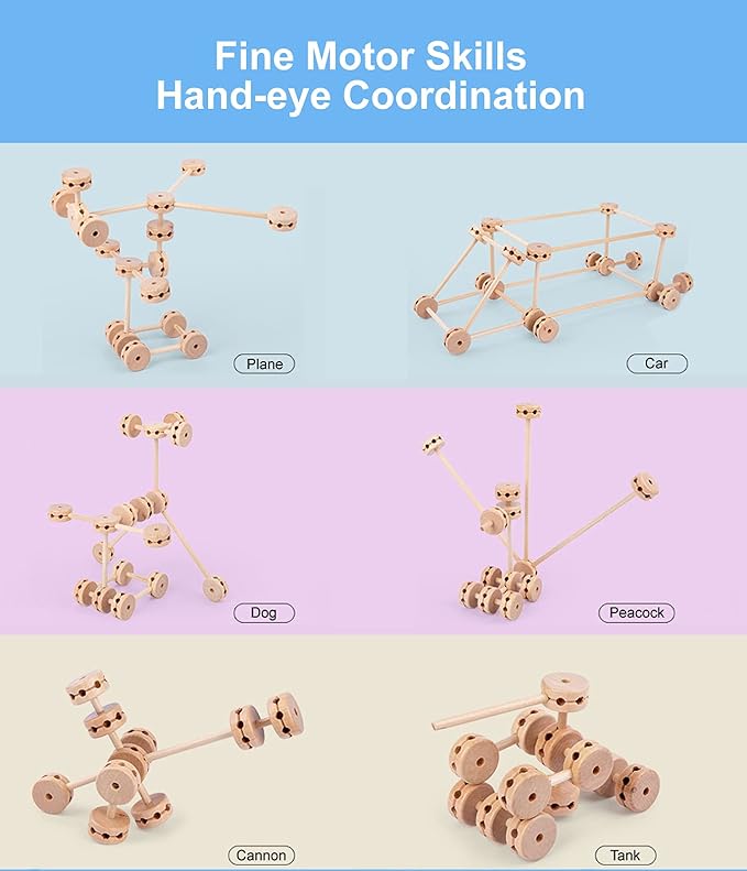 Wooden Building Blocks for Kids, STEM Preschool Learning Toys for Children, Educational Creative Construction Gift for Boys and Girls, 60 Pcs.