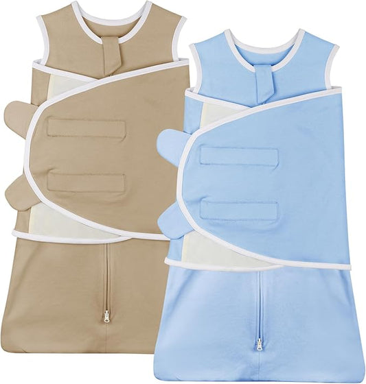 Baby Swaddle for Newborn Sleep Sack 3-6 Months, 2-Pack Transition Swaddle Arms Up/In/Out with 2-Way Zipper 100% Cotton 0.8 Tog Baby Transitional Sleep Swaddles for Boy Girl (Medium 14-20lbs)