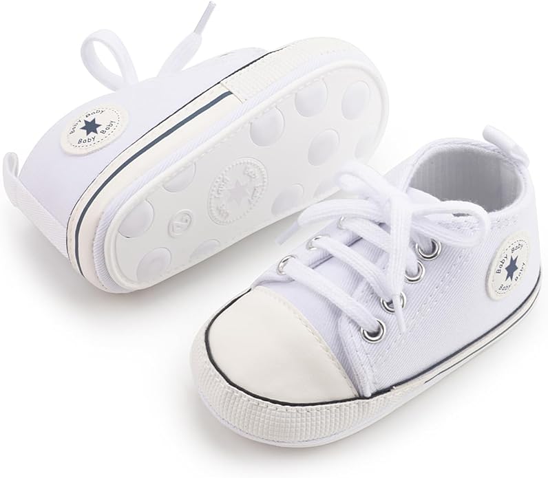 Meckior Baby Girls Boys Canvas Sneakers Soft Sole High-Top Ankle Infant First Walkers Crib Shoes