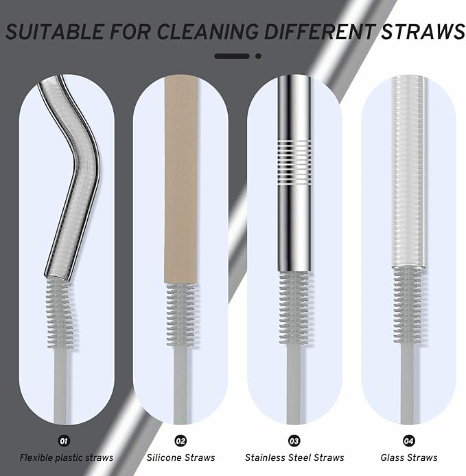 Reusable Silicone Straw Brush,Straw Cleaner,Pipe Cleaners,Extra Long Straw Cleaner Brush for Cleaning Bottle Metal Glass Straws Drink Lid,Straw Cover,Smoothie Straw,Drinking Straw Cleaner Brush