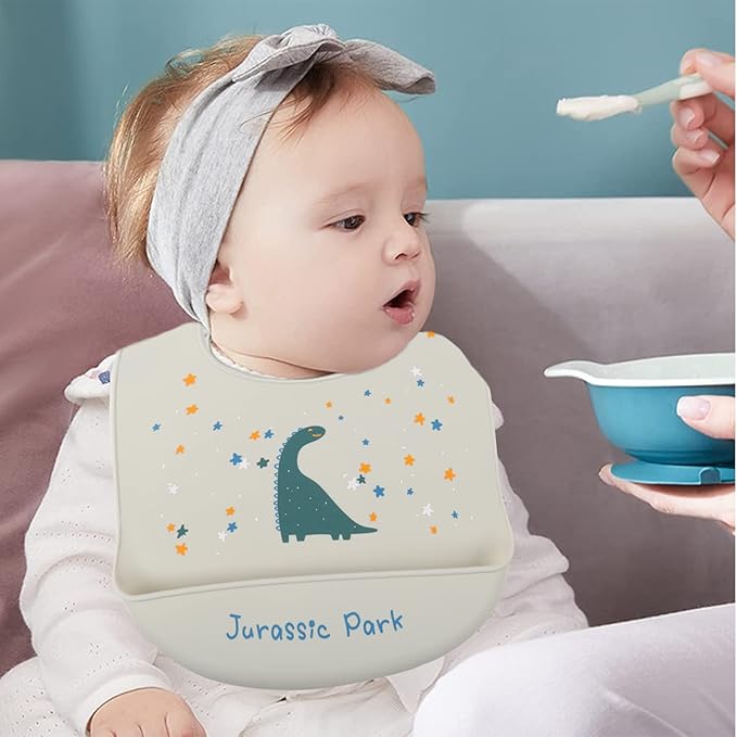 Baby Silicone Feeding Bibs, 3pcs Adjustable Waterproof Bibs for Feeding