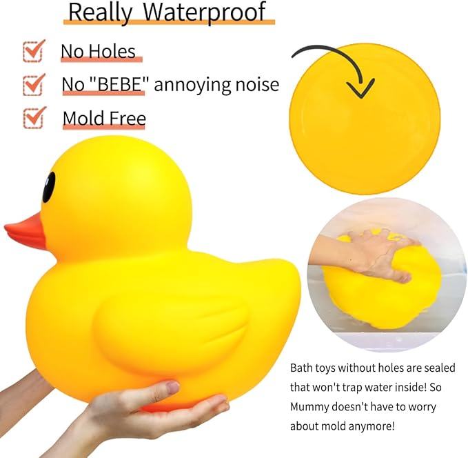 17.7" Giant Rubber Yellow Duck/Duckies, Kalafona No Hole Large Huge Giant Jumbo Duck Bath Toy No Bebe Noise Bathtub Toys Waterproof Without Hole For Baby Shower Birthday Party Favors Beach Summer Pool