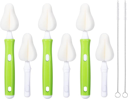 8 Piece Sponge Nipple Bottle Brushes, Baby Bottle Brush with 3 Piece Nipple Cleaner, 3 Piece Replacement Heads and 2 Piece Straw Brushes, Green