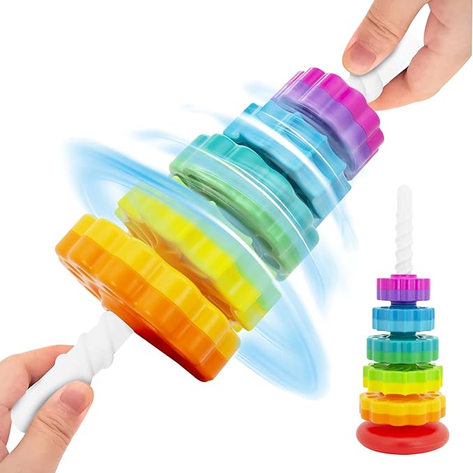 Baby Spin Stack Toy, Premium Stacking Toys for Kids, Spinning Stacking Toy for Babies and Toddlers, Educational Toddler Learning Toy,Autism Spin Stack Toys,Rainbow Spinning Wheel Toys
