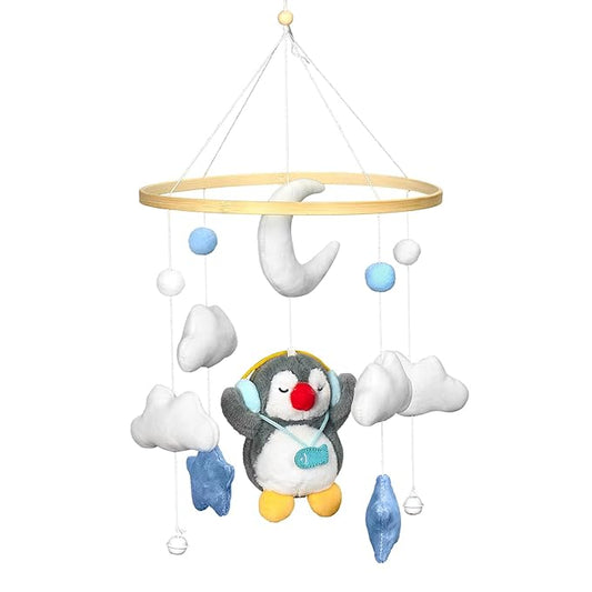 Baby Crib Mobile - Penguin Mobile for Crib, Handmade Furry Nursery for Boys and Girls, Baby Bassinet Mobile Toy - Shower Set for Infant Bedroom Hanging Decoration