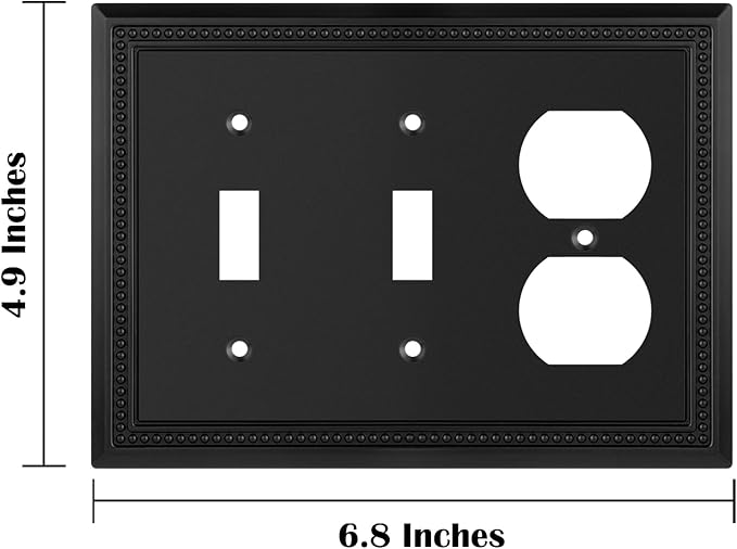 Henne Bery Sunken Pearls Heavy Duty Decorative Wall Plate Switch Plate Outlet Cover (Double Toggle/Single Duplex, Matte Black)
