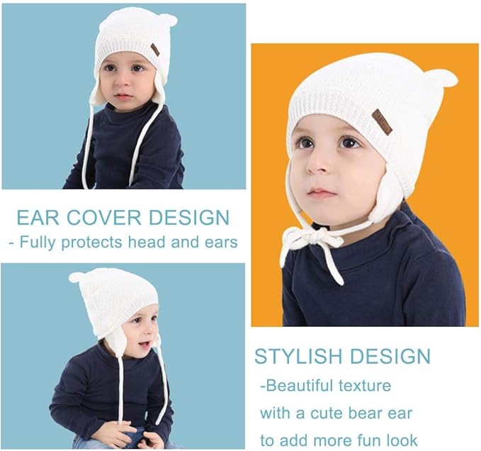 XIAOHAWANG Baby Hat Cute Bear Toddler Earflap Beanie Warm for Fall Winter