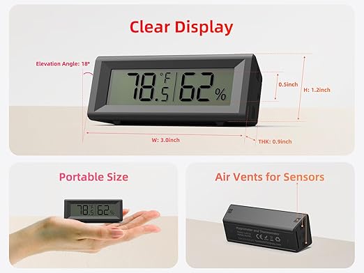 Small Digital Hygrometer, Humidity Meter, Indoor Thermometer, Room Temperature and Humidity Monitor, Gauge with Accurate Sensor, for House, Home, Baby Room, Greenhouse, Humidor, Incubator, Reptiles