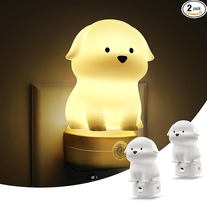 L LOHAS LED Plug in Night Light for Kids 2 Pack, 3D Cute Puppy Night Lights with Dusk to Dawn Sensor, RGB+Soft White 3000K Dog Night Light, Christmas Birthday Gift Nightlight for Kids, Room Decor