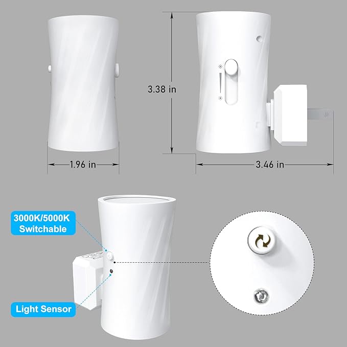 Led Night Lights Plug into Wall, 3000K/5000K Switchable, 2 Pack, Plug in Night Light, 0-100LM Dimmable Night Light, Modern Nightlights, Dusk To Dawn Sensor for Bedroom Bathroom Kitchen Stairs